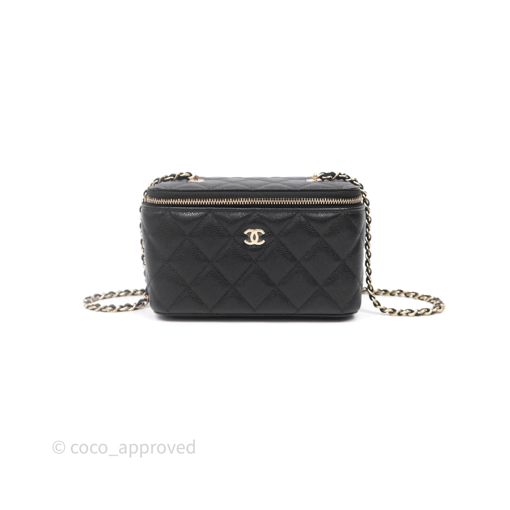 Chanel Vanity Rectangular With Chain Black Caviar Gold Hardware