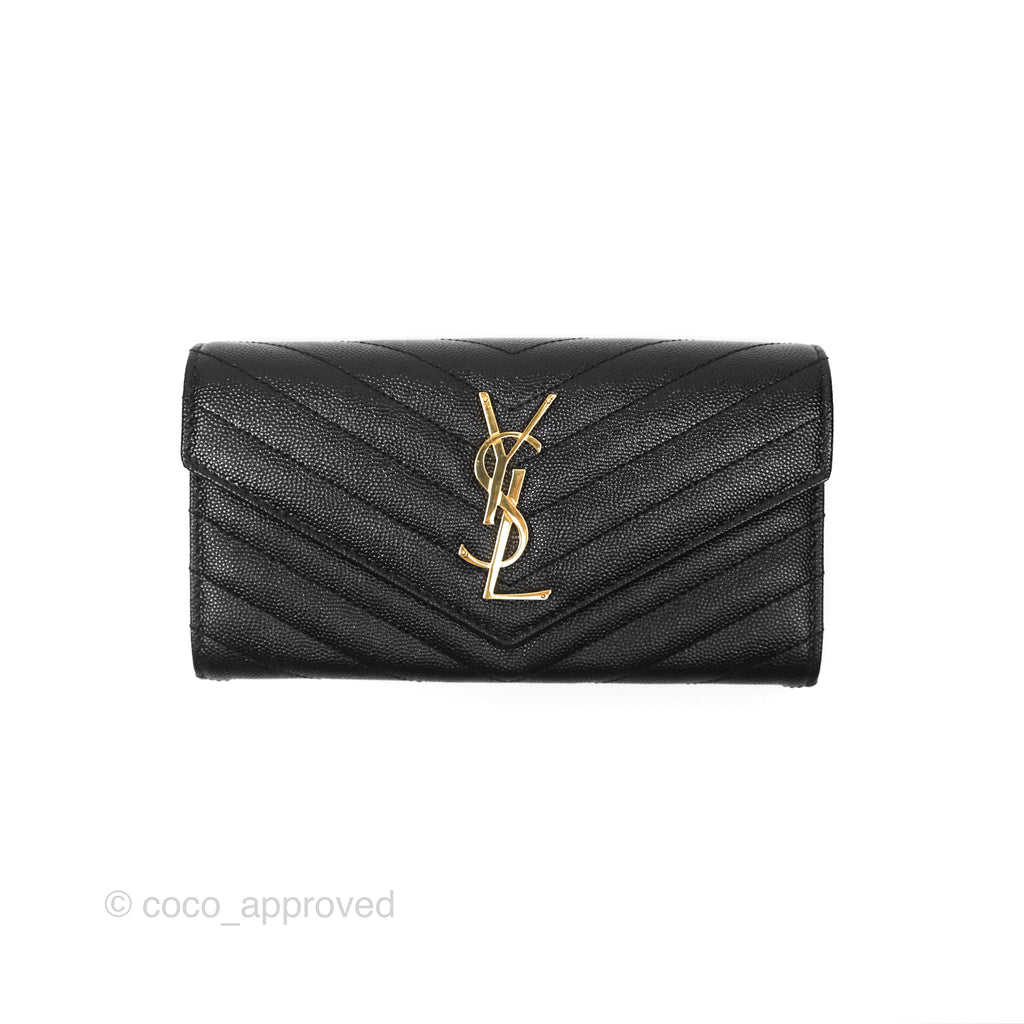 Saint Laurent Cassandre Matelasse Large Flap Wallet Black Grain De Poudre