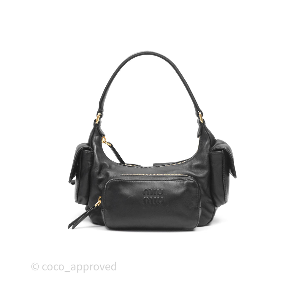 Miu Miu Nappa Leather Pocket Bag Black Lambskin Gold Hardware