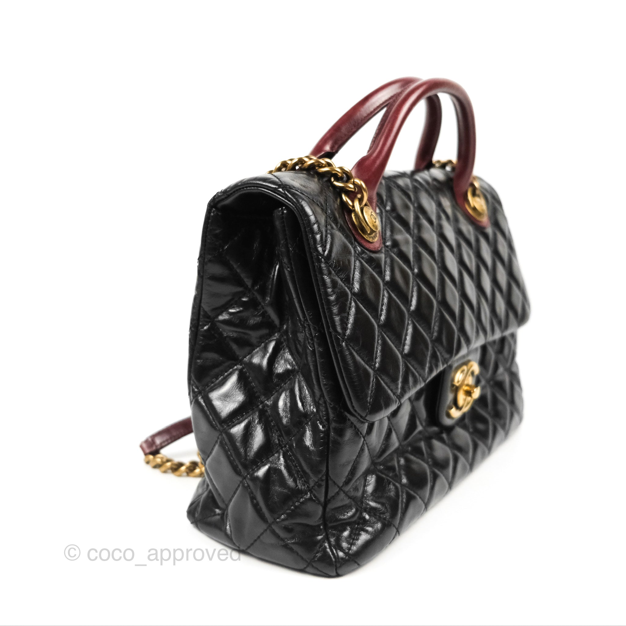 Chanel Large Castle Rock Flap Bag Black Glazed Aged Calfskin Burgundy – Coco  Approved Studio