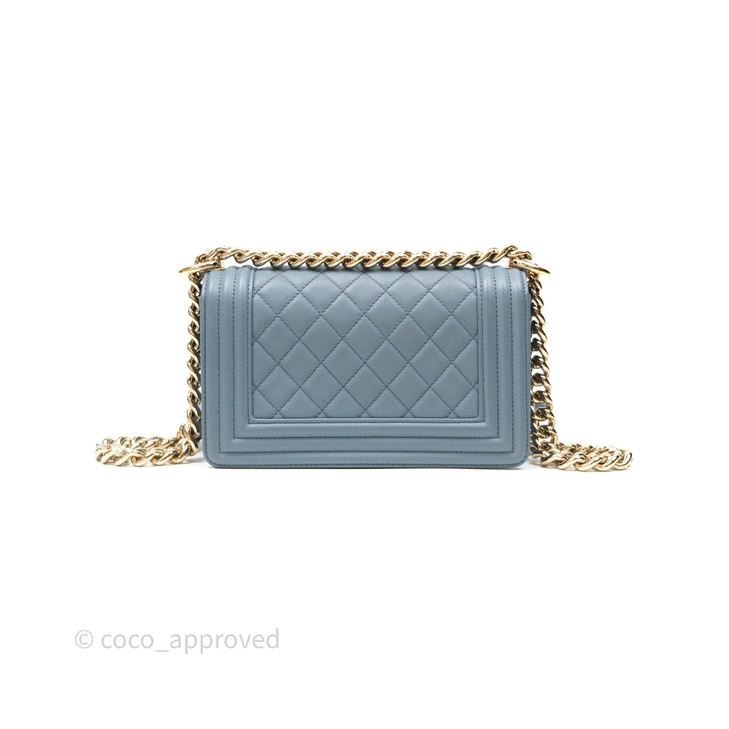 Chanel Small Quilted Boy Dusty Blue Lambskin Gold Hardware