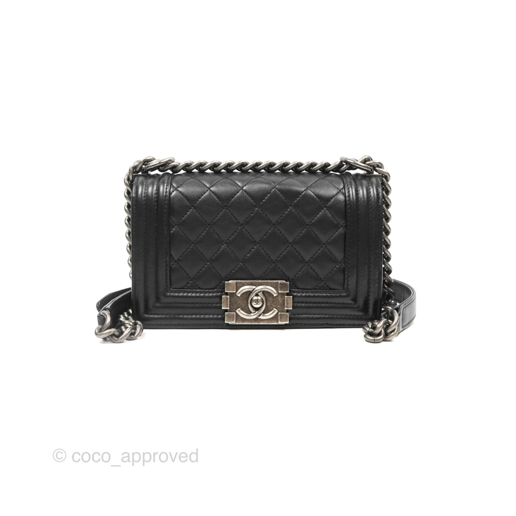 Chanel Small Boy Black Calfskin Ruthenium Hardware