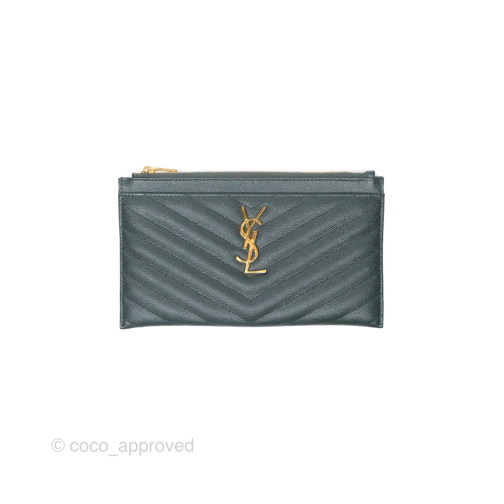 Saint Laurent Cassandre Matelasse Zipped Pouch Dark Green Gold Hardware