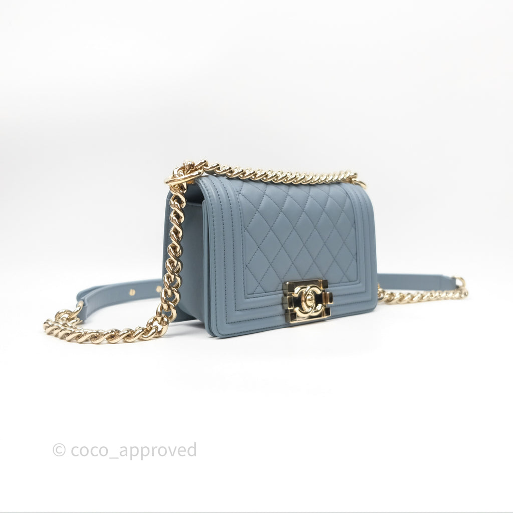 Chanel Small Quilted Boy Dusty Blue Lambskin Gold Hardware