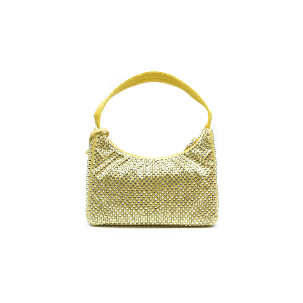 Prada Re-Edition 2000 Nylon Mini Bag Yellow Crystal Embellished