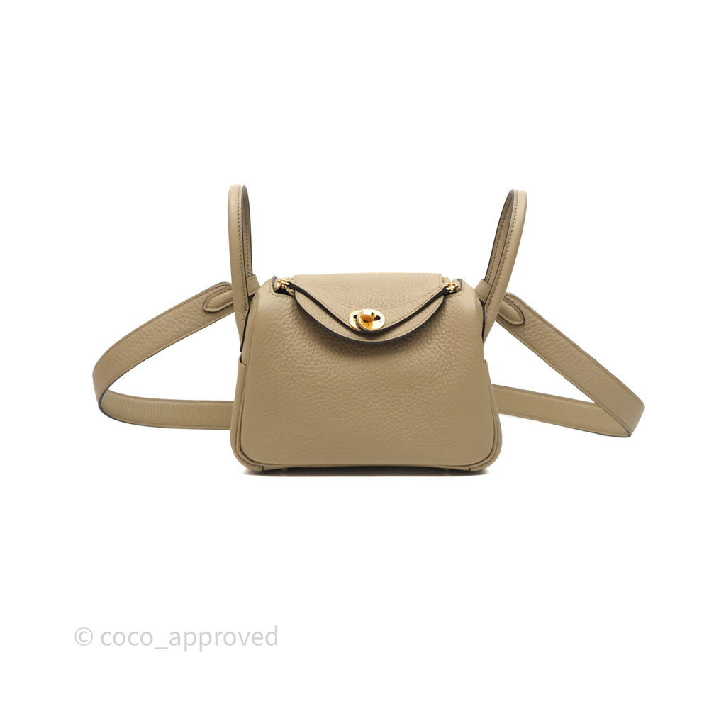 Hermès Mini Lindy 20 Beige Marfa 8Q Clemence Gold Hardware