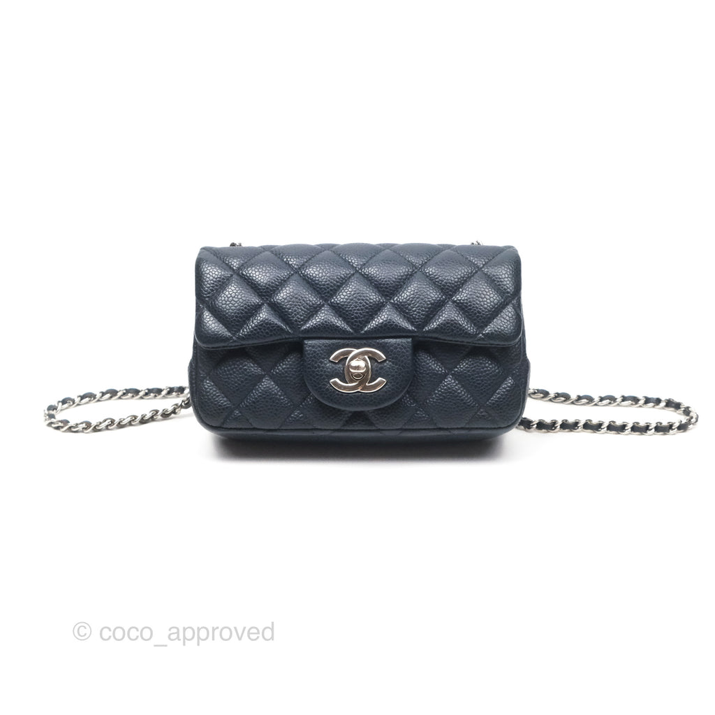 Chanel Quilted Extra Mini Rectangular Flap Dark Navy Caviar Silver Hardware