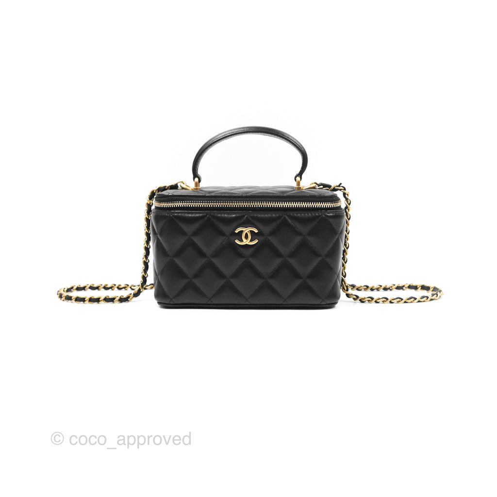 Chanel Vanity Rectangular Top Handle Black Lambskin Gold Hardware