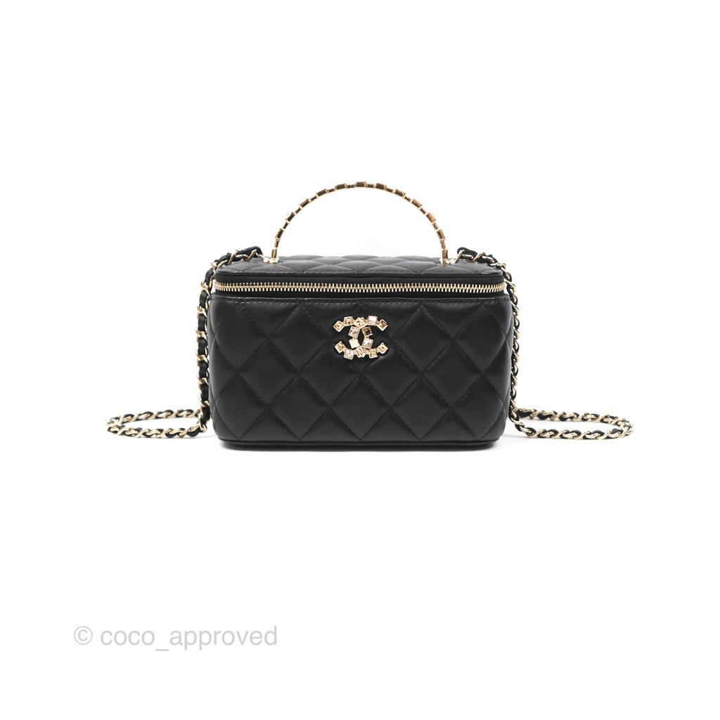 Chanel Vanity Rectangular Top Handle Black Lambskin Gold Hardware