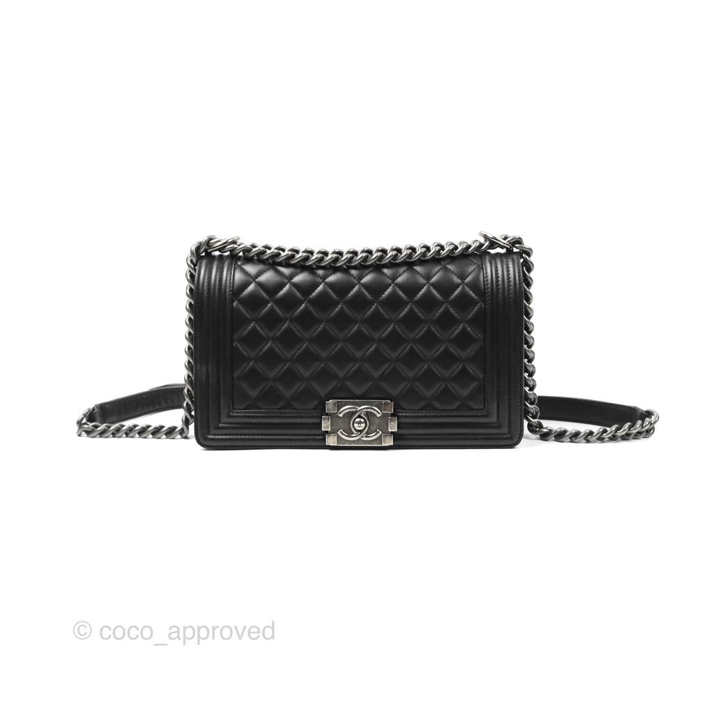 Chanel Quilted Medium Boy Black Calfskin Ruthenium Hardware