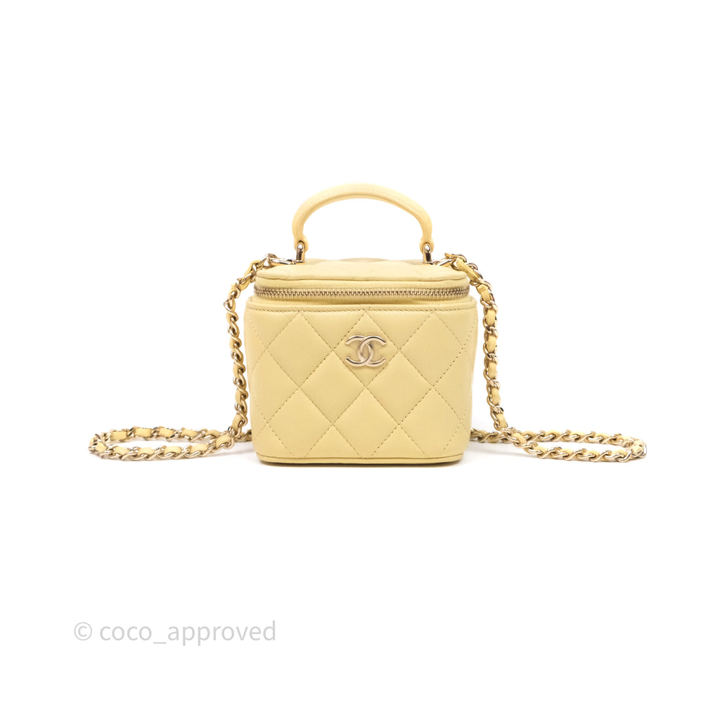 Chanel Mini Top Handle Vanity With Chain Yellow Lambskin Gold Hardware
