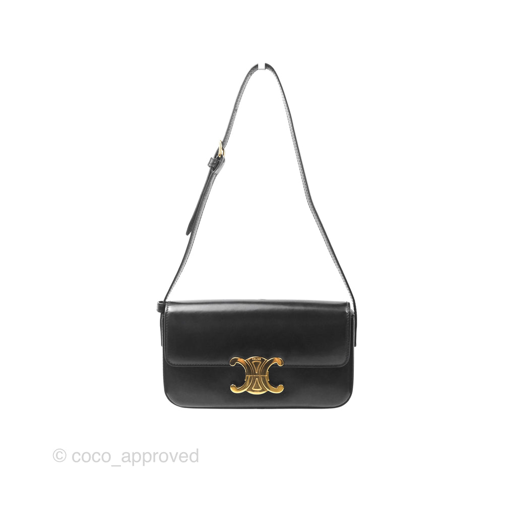 Celine Triomphe Shoulder Bag Black Calfskin