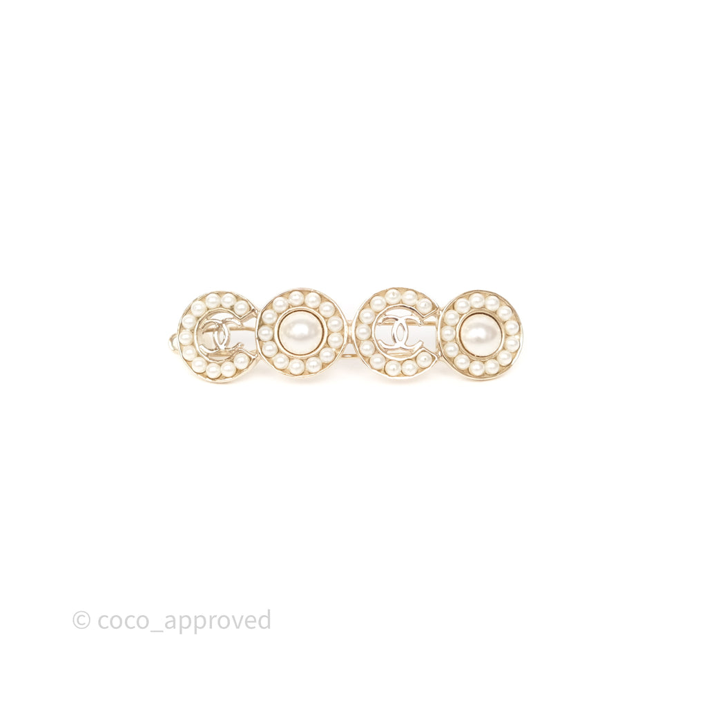 Chanel CC Coco Pearl Hair Clip Gold Tone 21P
