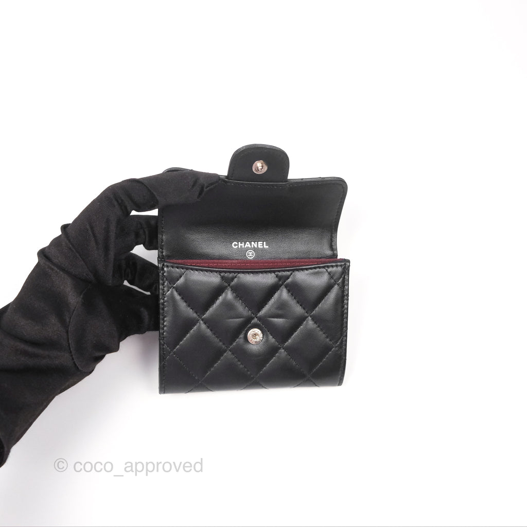 Chanel Classic Flap Coin Purse Black Lambskin Silver Hardware