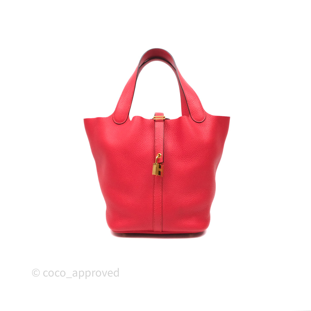 Hermès Picotin 22  Rouge Tomate S5 Clemence Gold Hardware