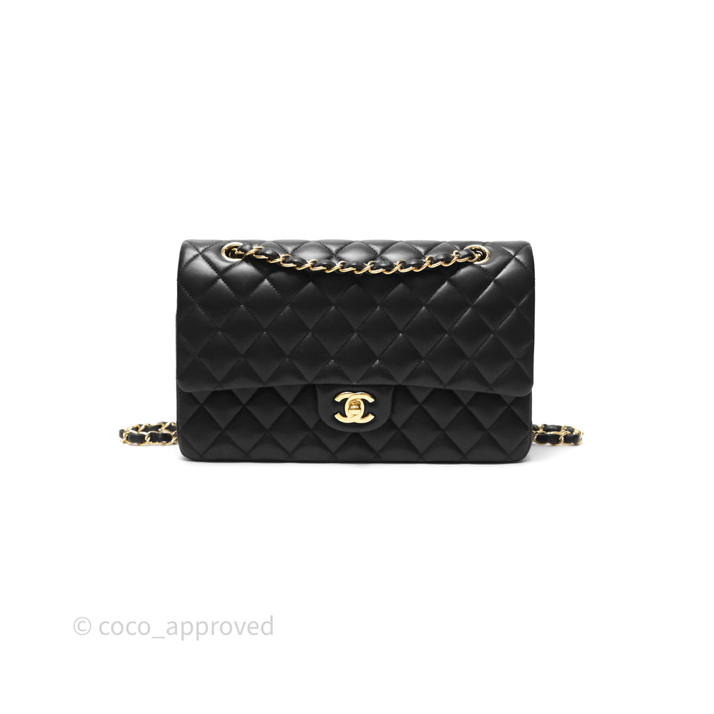 Chanel Classic M/L Medium Flap Quilted Black Lambskin Gold Hardware