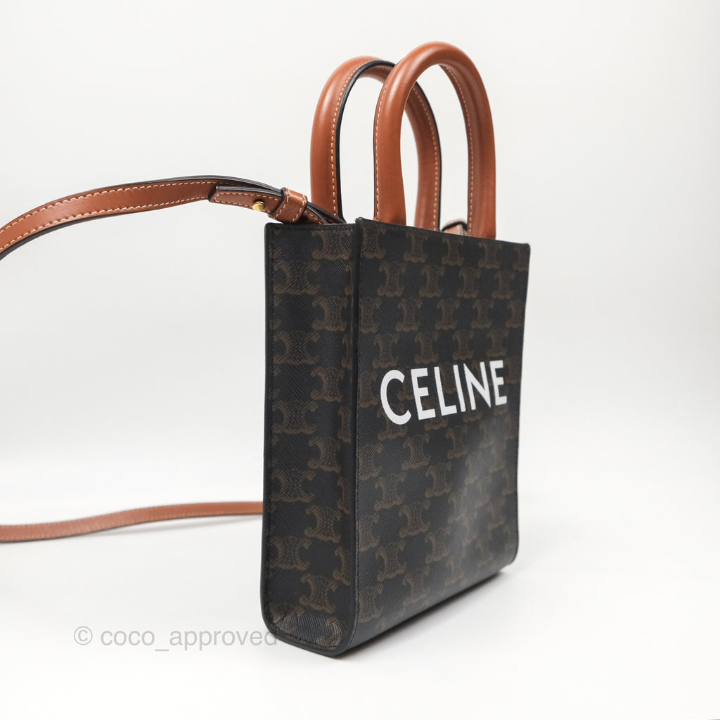 Celine Mini Vertical Cabas Bag Triomphe Canvas Tan