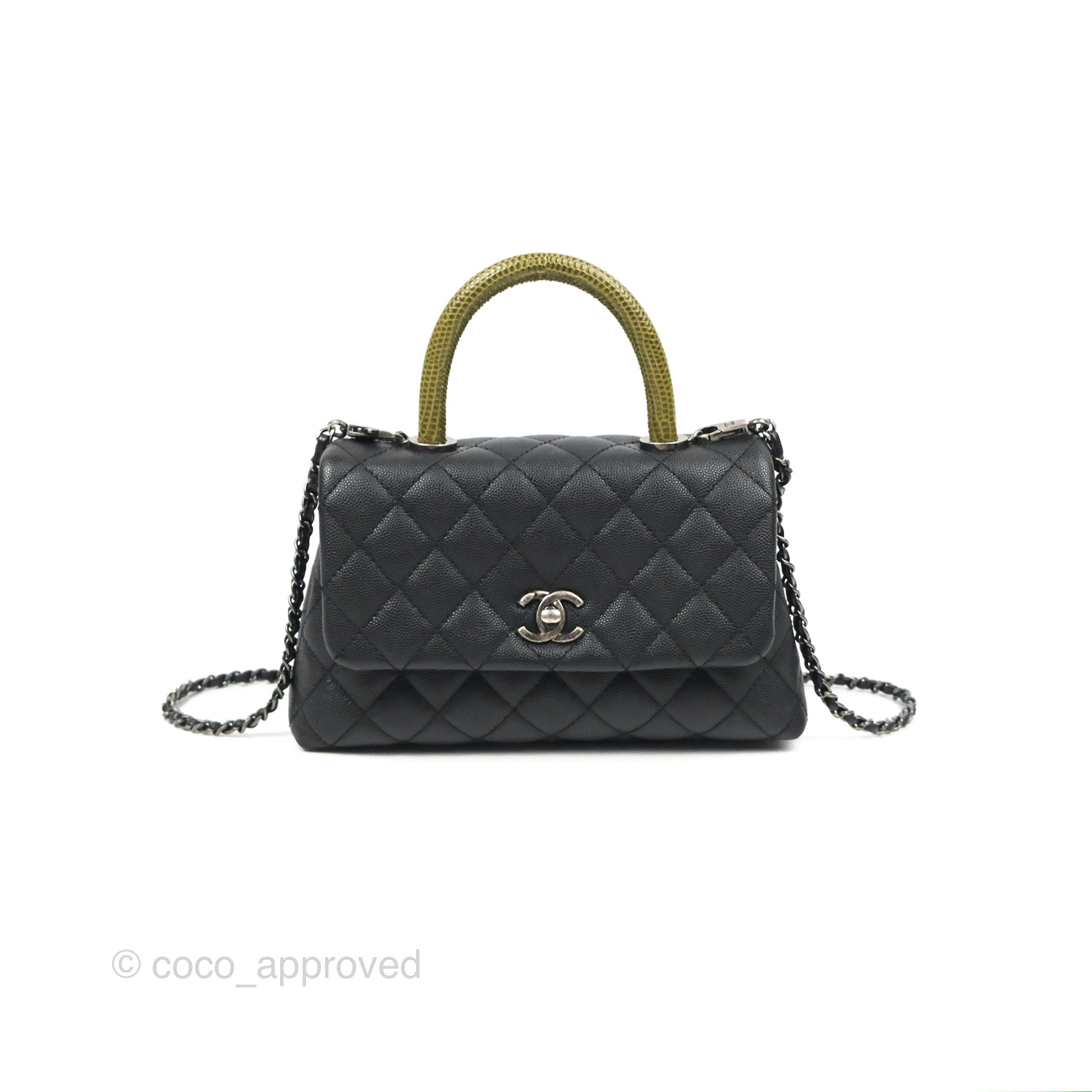 Chanel Small Coco Handle Quilted Black Caviar Ruthenium Hardware Olive –  Coco Approved Studio