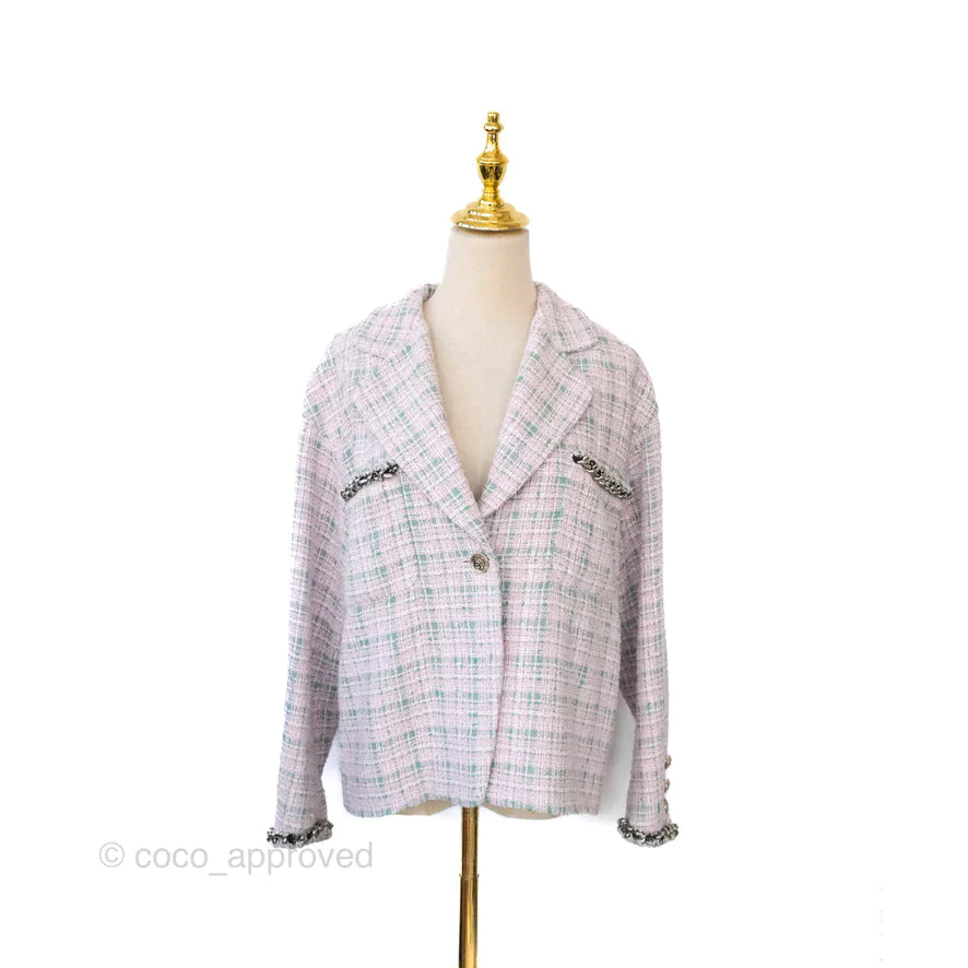 Chanel Tweed Jacket Light Pink/Green 2021SS Runway Size 34
