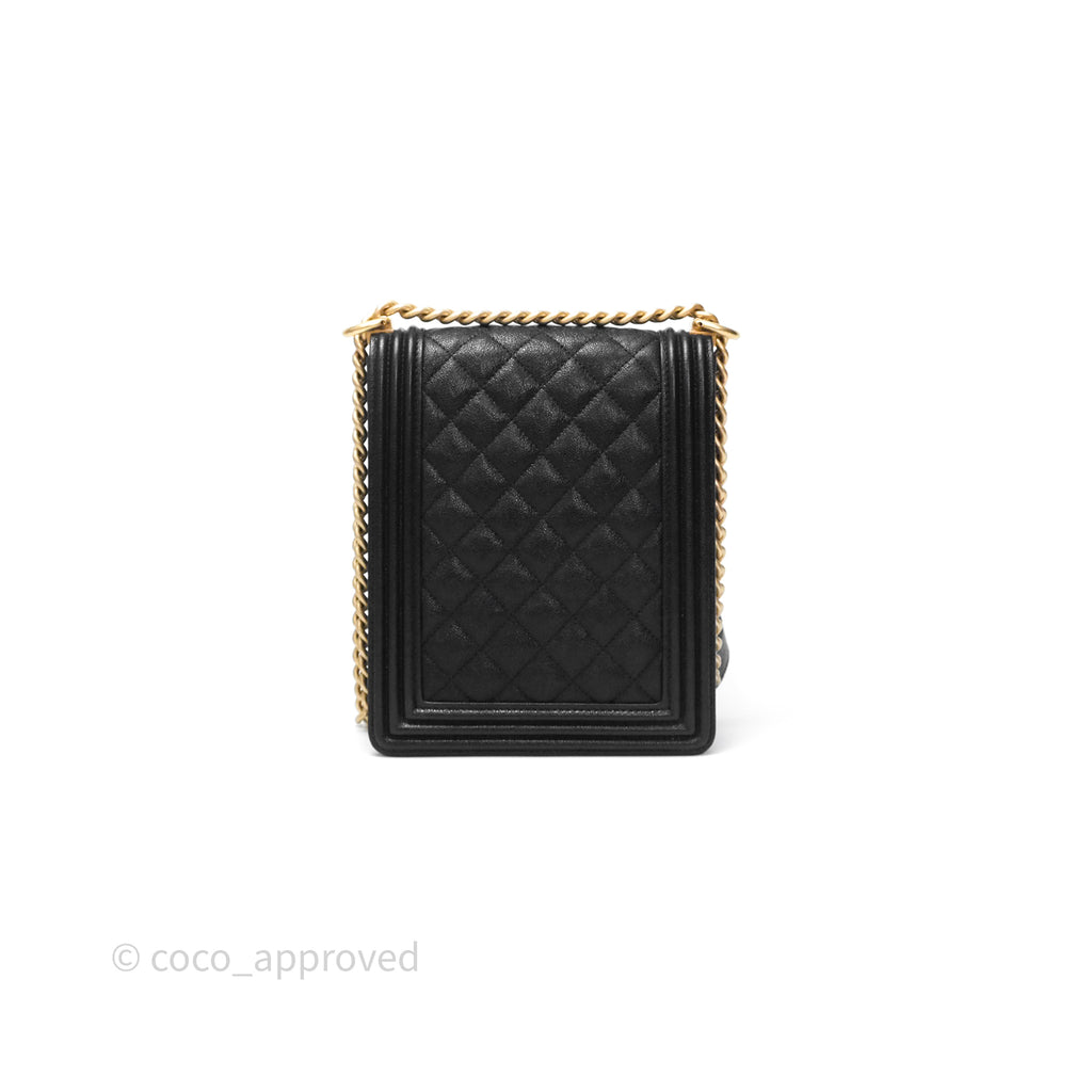 Chanel Quilted North South Boy Flap Black Caviar Aged Gold Hardware