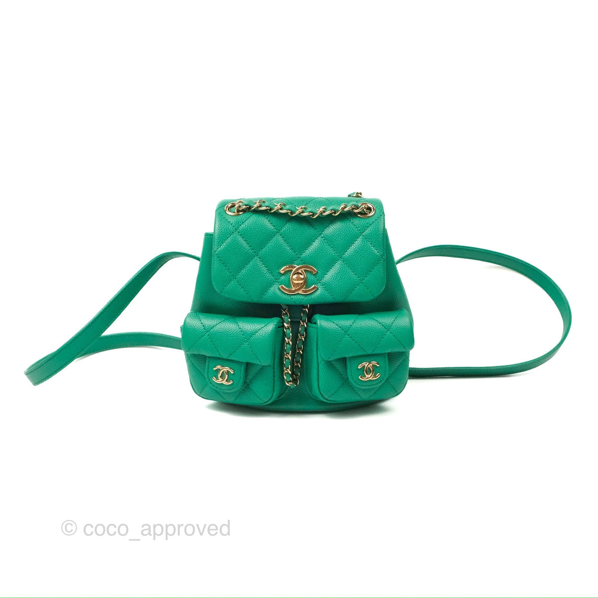 Chanel Duma Backpack Small Green Caviar Gold Hardware 23P Coco