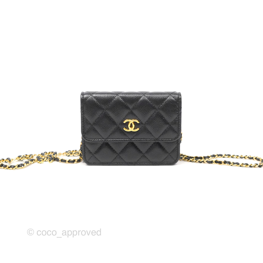 Chanel Miss Coco Clutch With Chain Quilted Black Caviar Gold Hardware