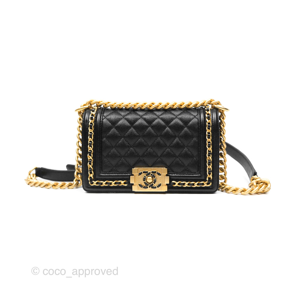 Chanel Small Chain Around Boy Quilted Black Caviar Aged Gold Hardware