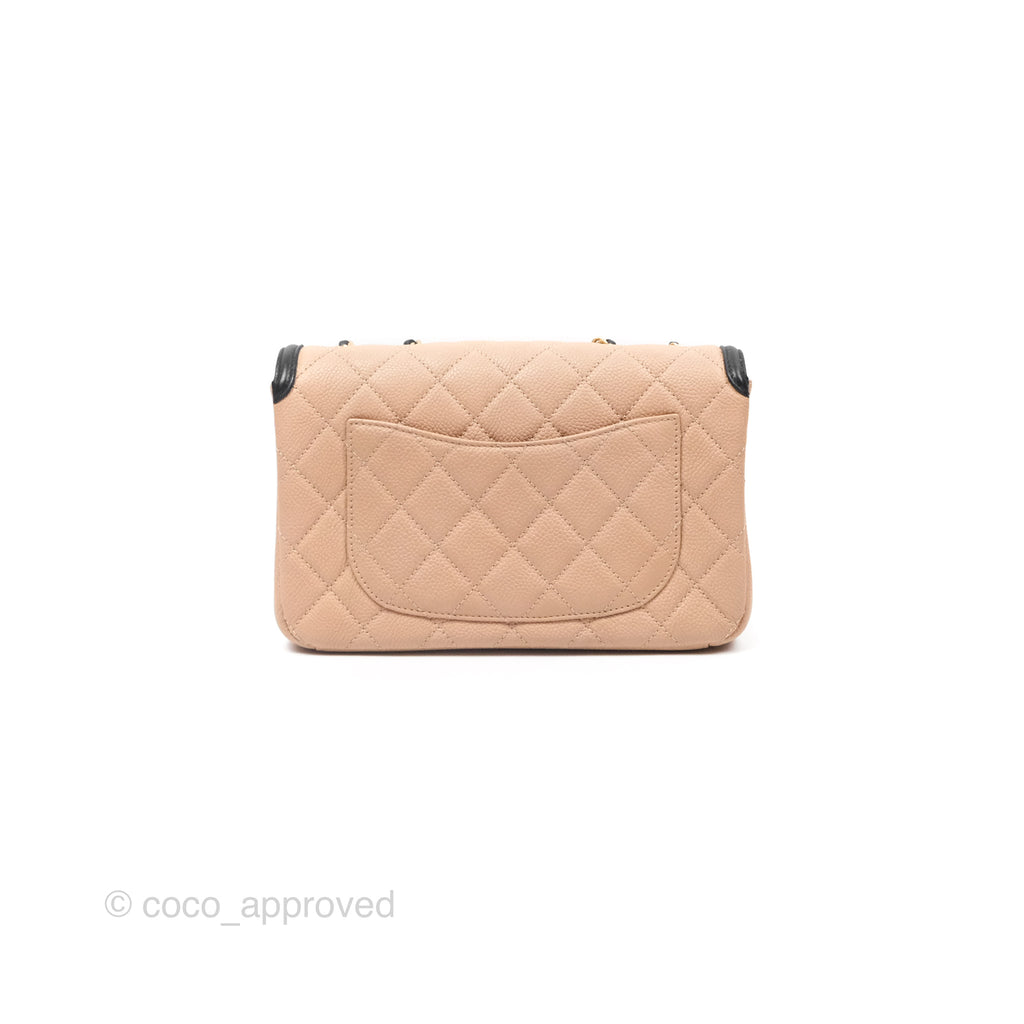 Chanel Quilted Small CC Filigree Flap Beige Black Caviar