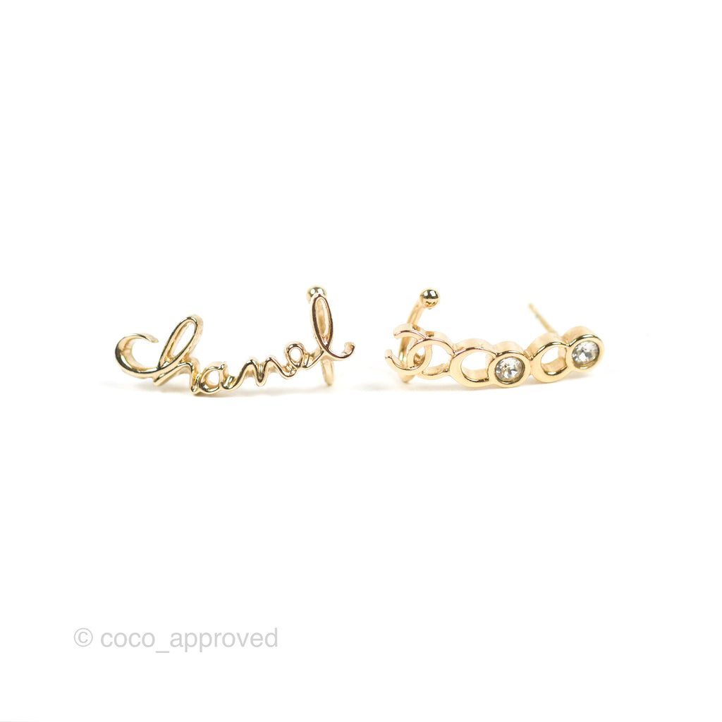 Chanel CC Coco Crystal Earrings Ear Cuff Gold Tone 22P