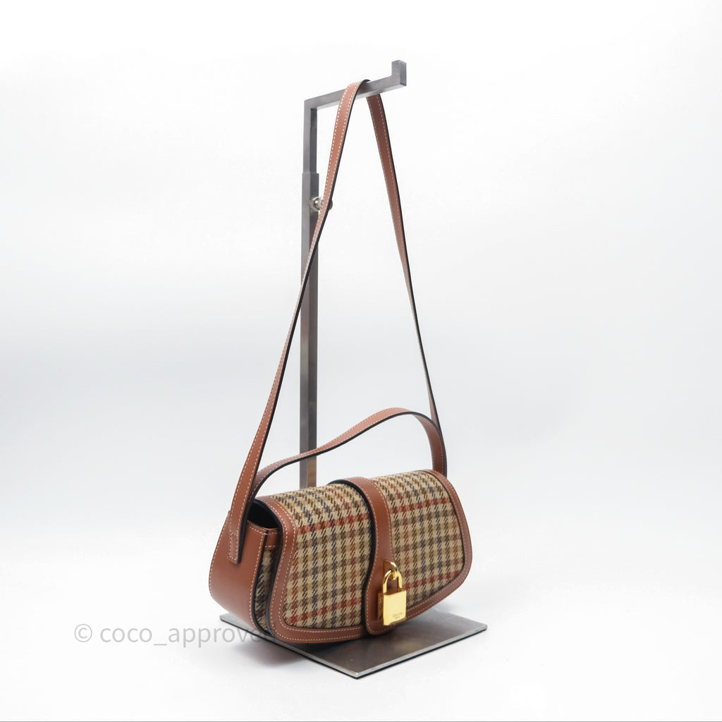 Celine Clutch on Strap in Tartan Textile and Natural Calfskin