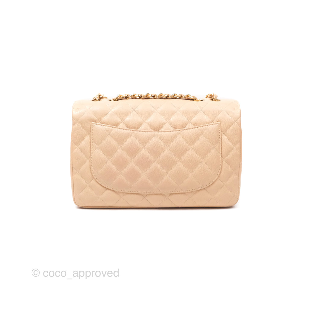 Chanel Jumbo Single Flap Quilted Beige Caviar Gold Hardware