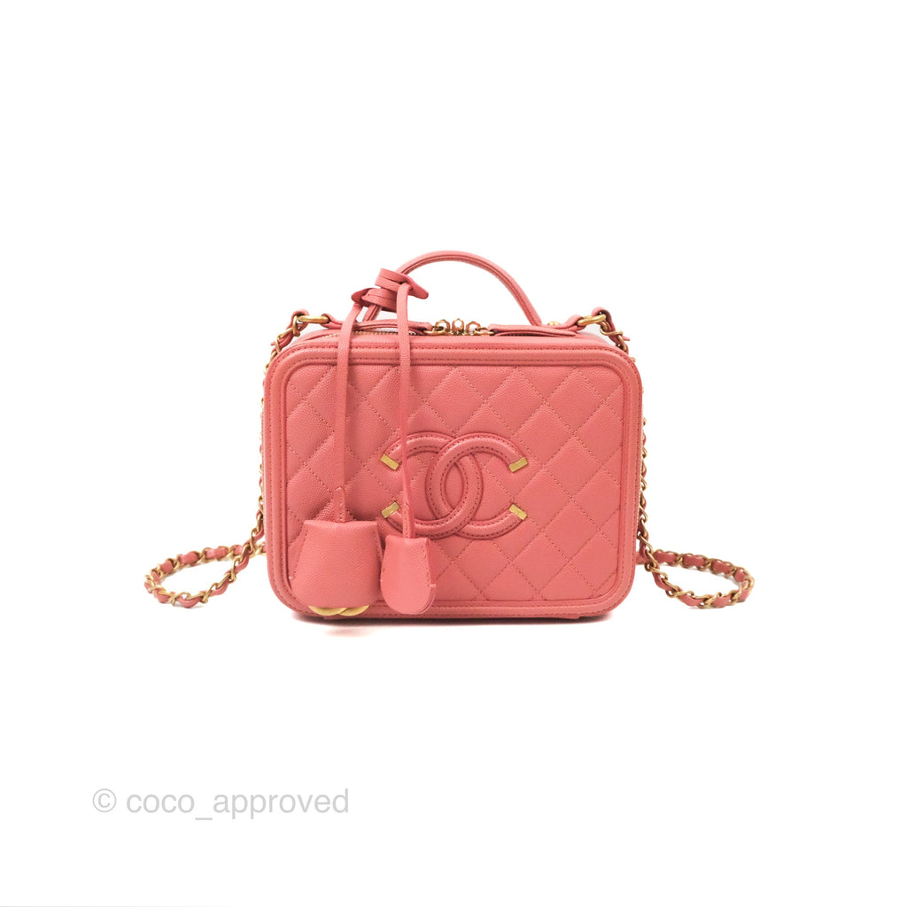 Chanel Quilted Medium CC Filigree Vanity Case Pink Caviar Gold Hardware