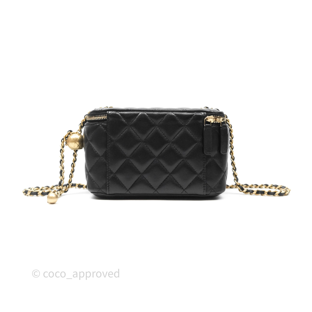 Chanel Pearl Crush Vanity With Chain Black Lambskin Aged Gold Hardware