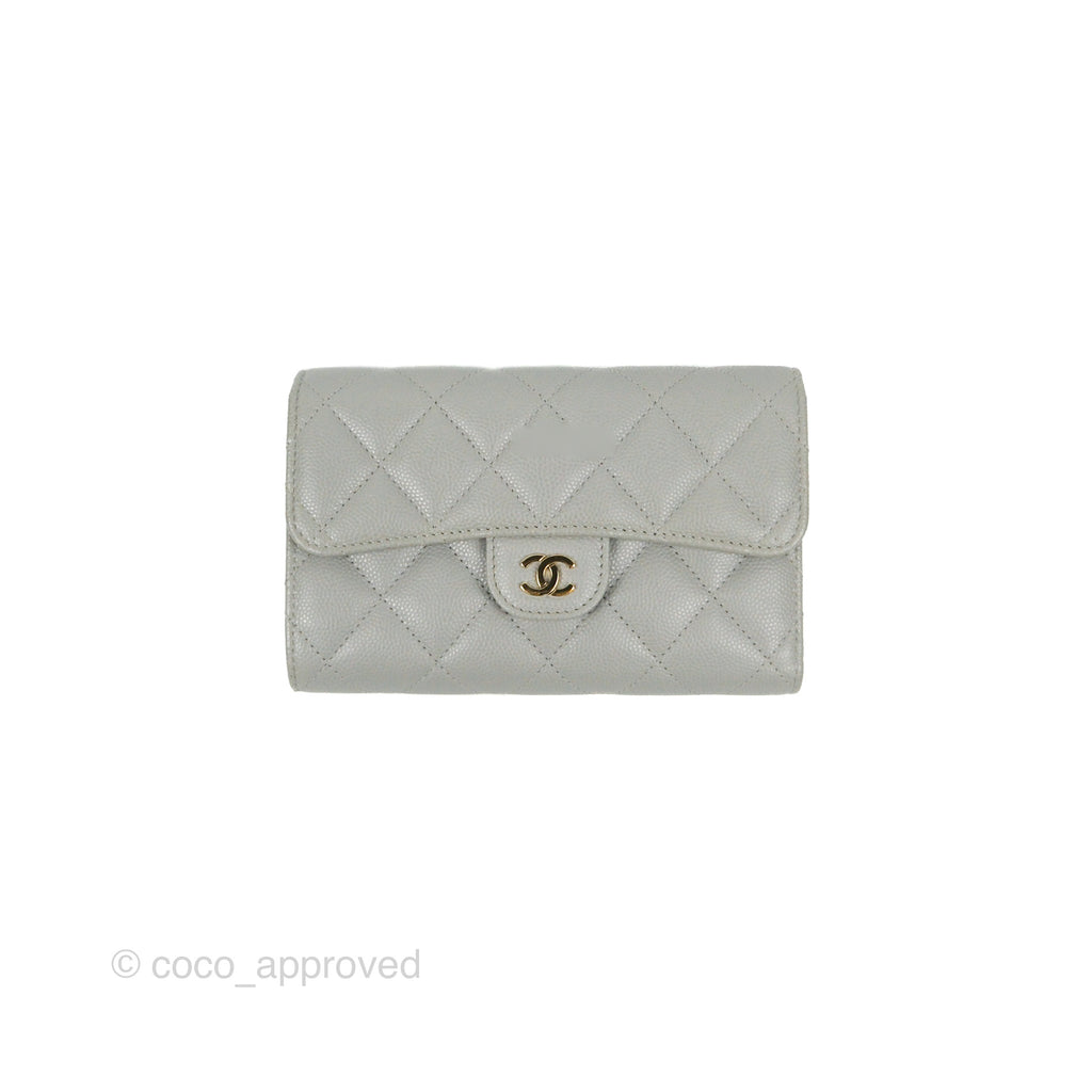 Chanel Quilted Medium Flap Wallet Grey Caviar Gold Hardware