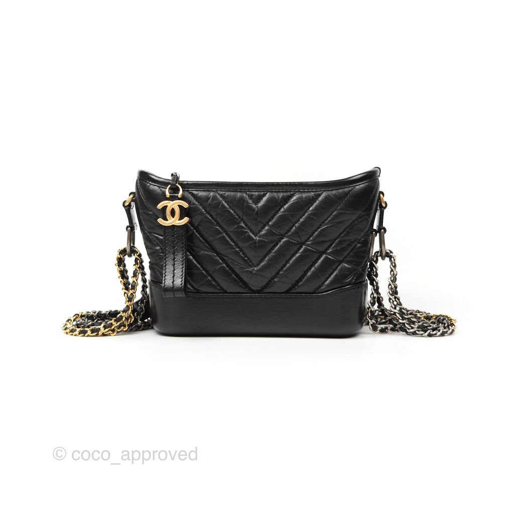 Chanel Chevron Small Gabrielle Hobo Black Aged Calfskin Mixed Hardware