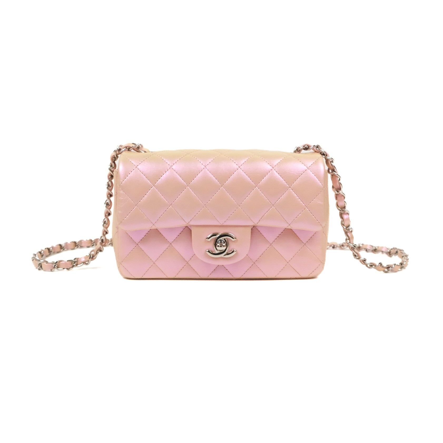 Chanel Quilted Mini Rectangular Iridescent Pink Calfskin Silver Hardwa –  Coco Approved Studio