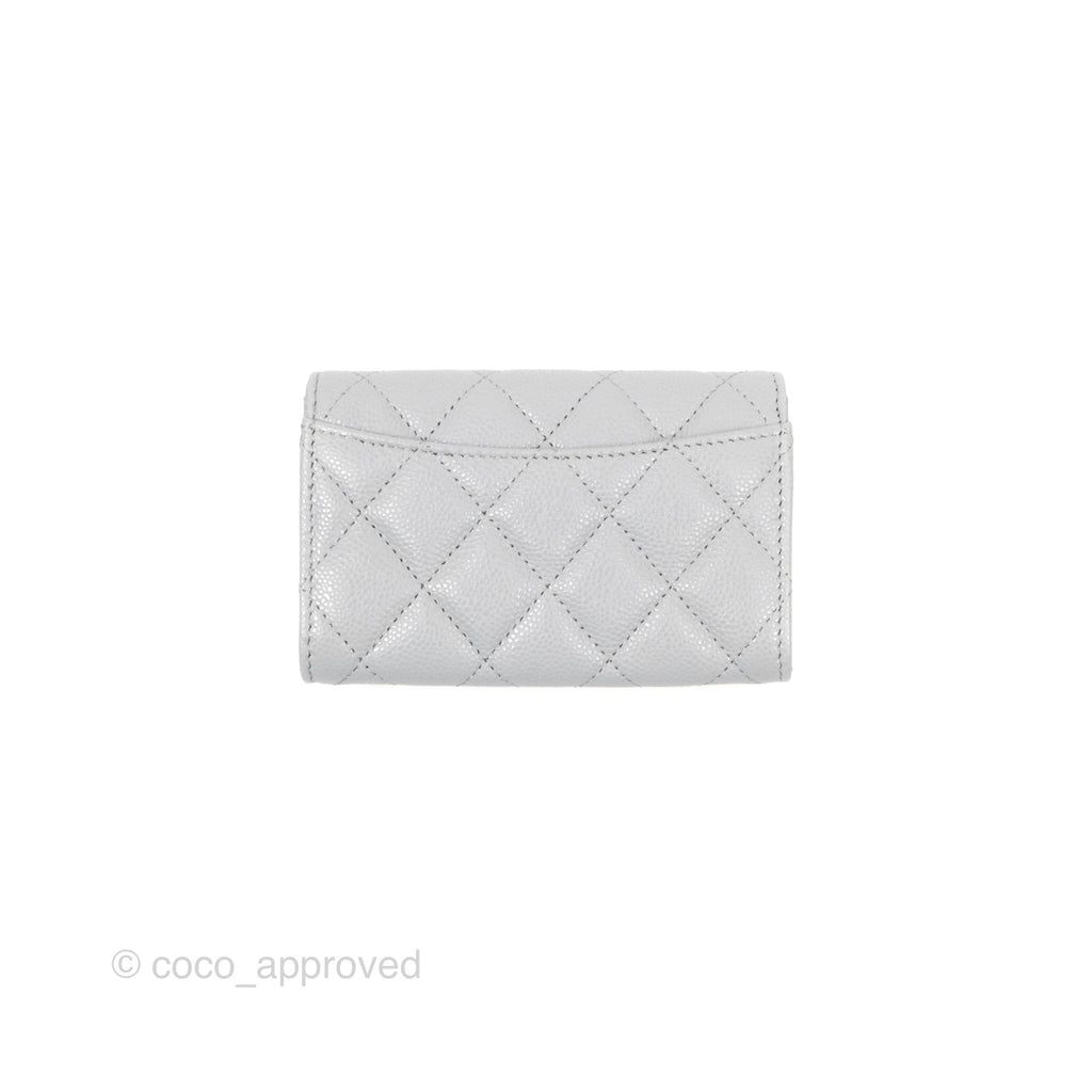 Chanel Quilted Flap Card Holder Caviar Grey Gold Hardware