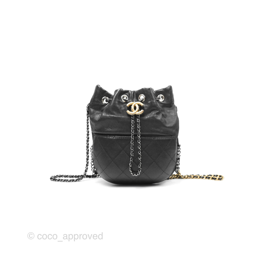 Chanel Small Gabrielle Drawstring Bucket Bag Black Aged Calfskin