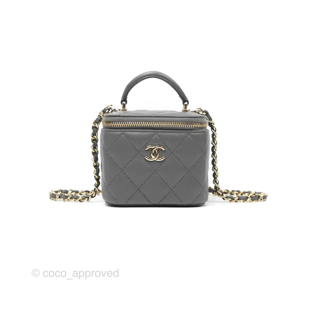 Chanel Mini Top Handle Vanity With Chain Grey Lambskin Aged Gold Hardware