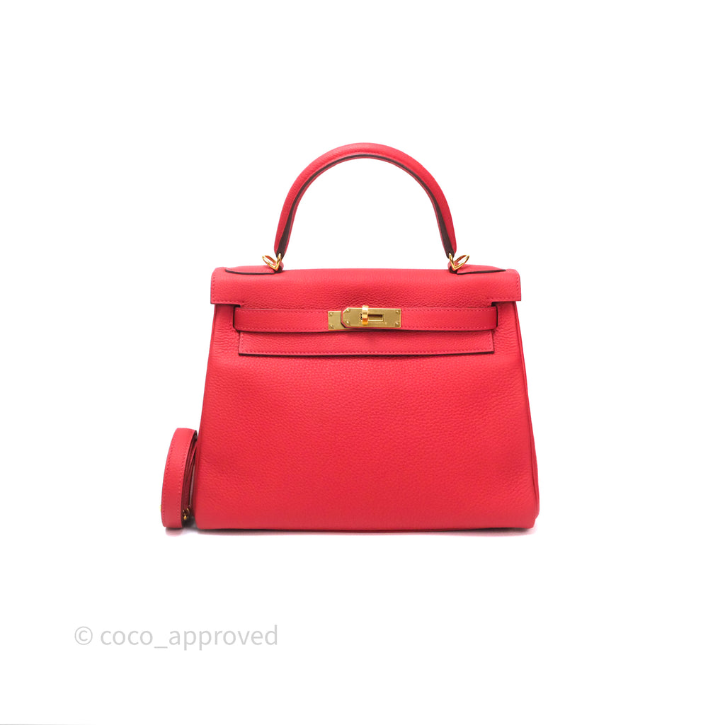 Hermès Kelly 28 Retourne Geranium D5 Togo Gold Hardware