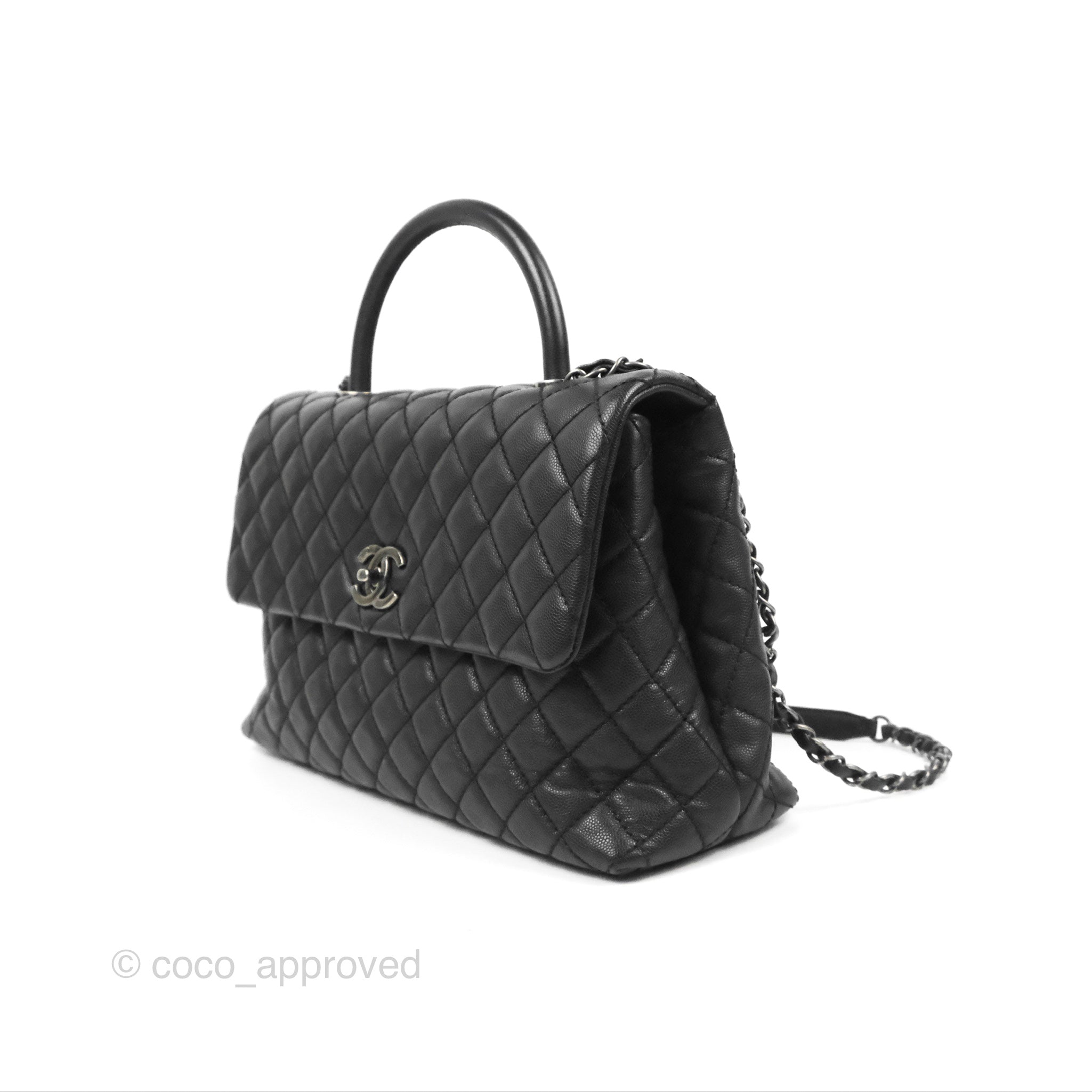 Chanel Large Coco Handle Quilted Black Caviar Ruthenium Hardware