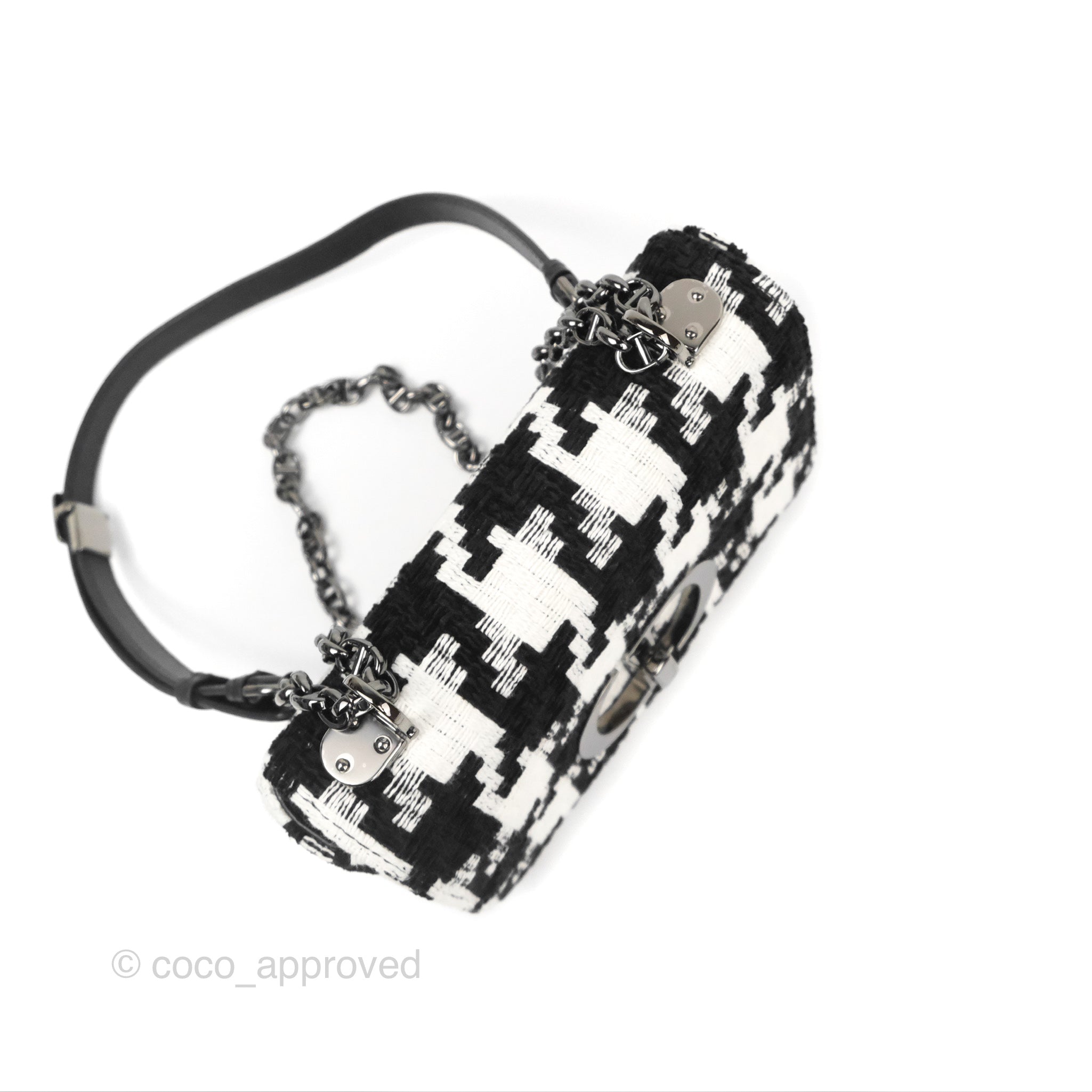 Dior - Small Dior Caro Bag Black and White Macro Houndstooth Fabric - Women