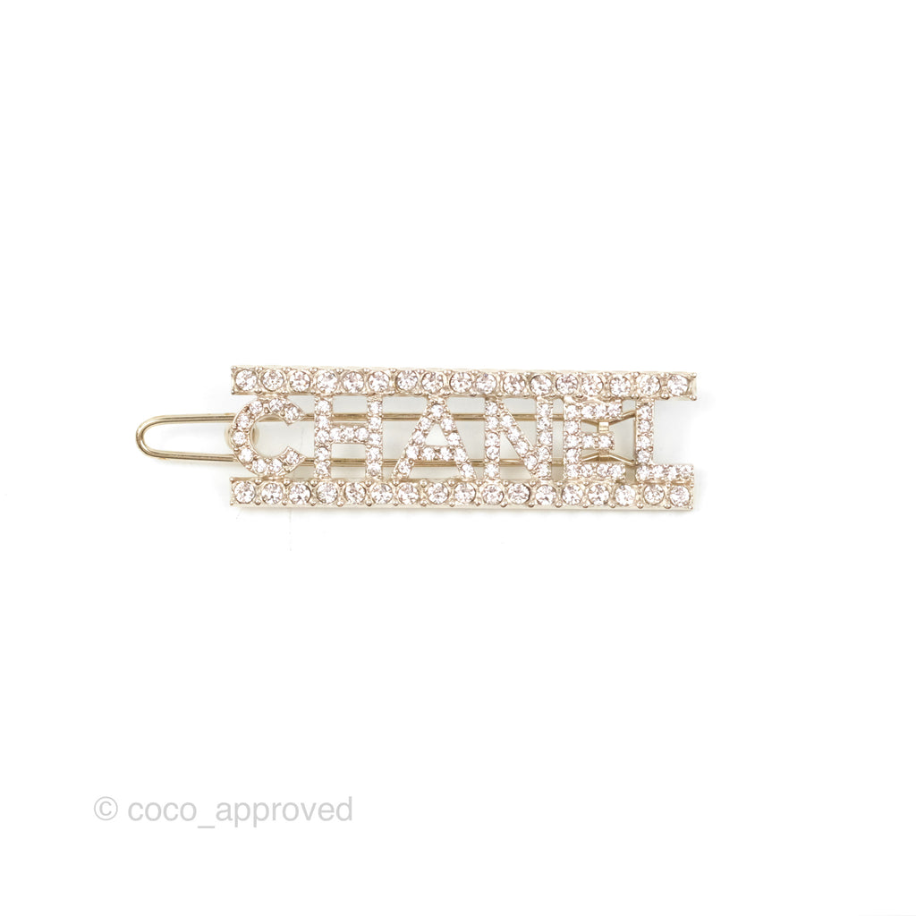 Chanel Crystal Hair Clip Gold Tone 22S