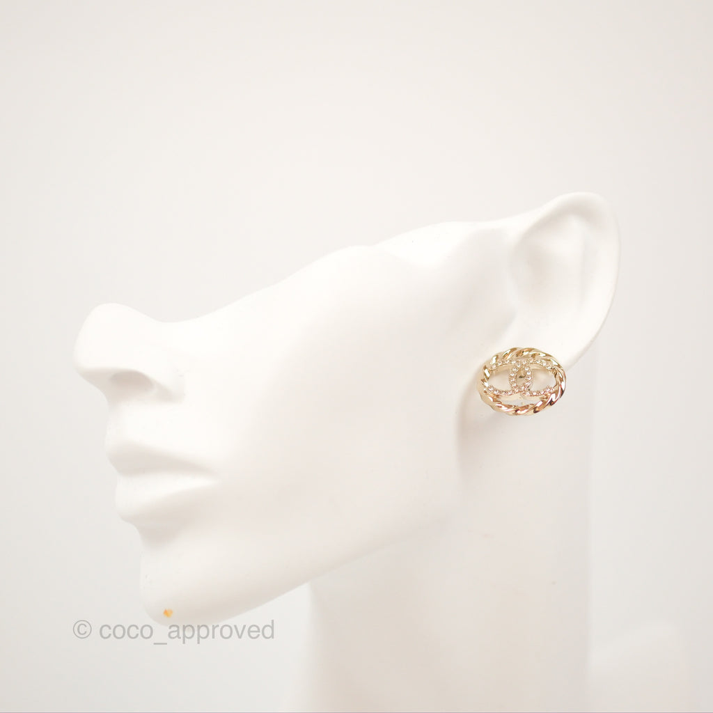 Chanel CC Crystal Twist Round Earrings Gold Tone 23B