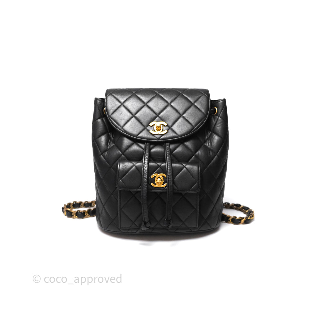 Chanel Vintage CC Duma Backpack Black Lambskin 24K Gold Hardware