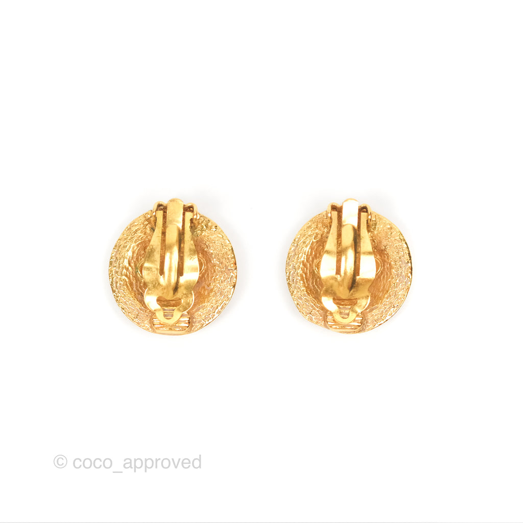 Chanel Vintage CC Round Earrings Gold Clip On