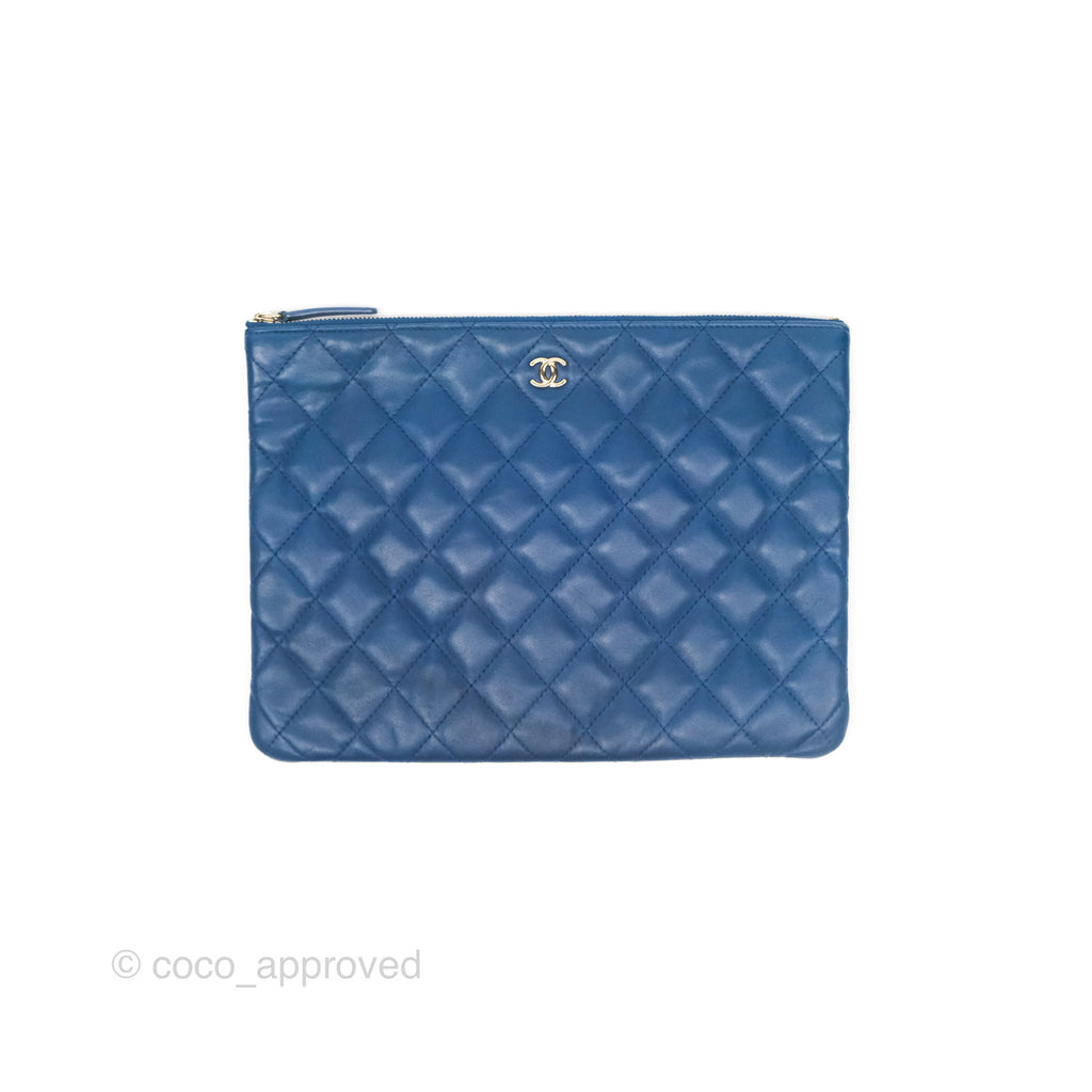 Chanel Medium Quilted O Case Blue Lambskin Gold Hardware