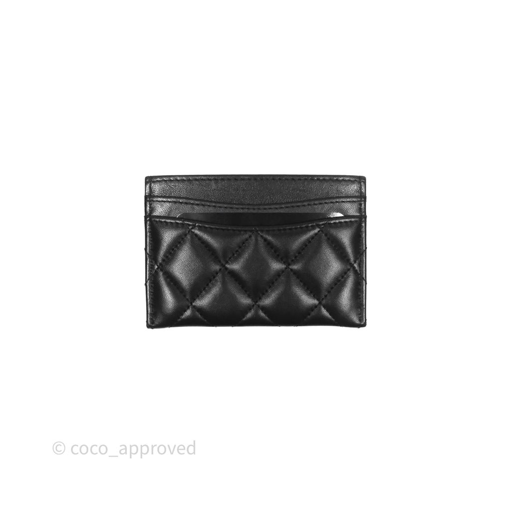 Chanel Classic Flat Card Holder Black Lambskin Silver Hardware