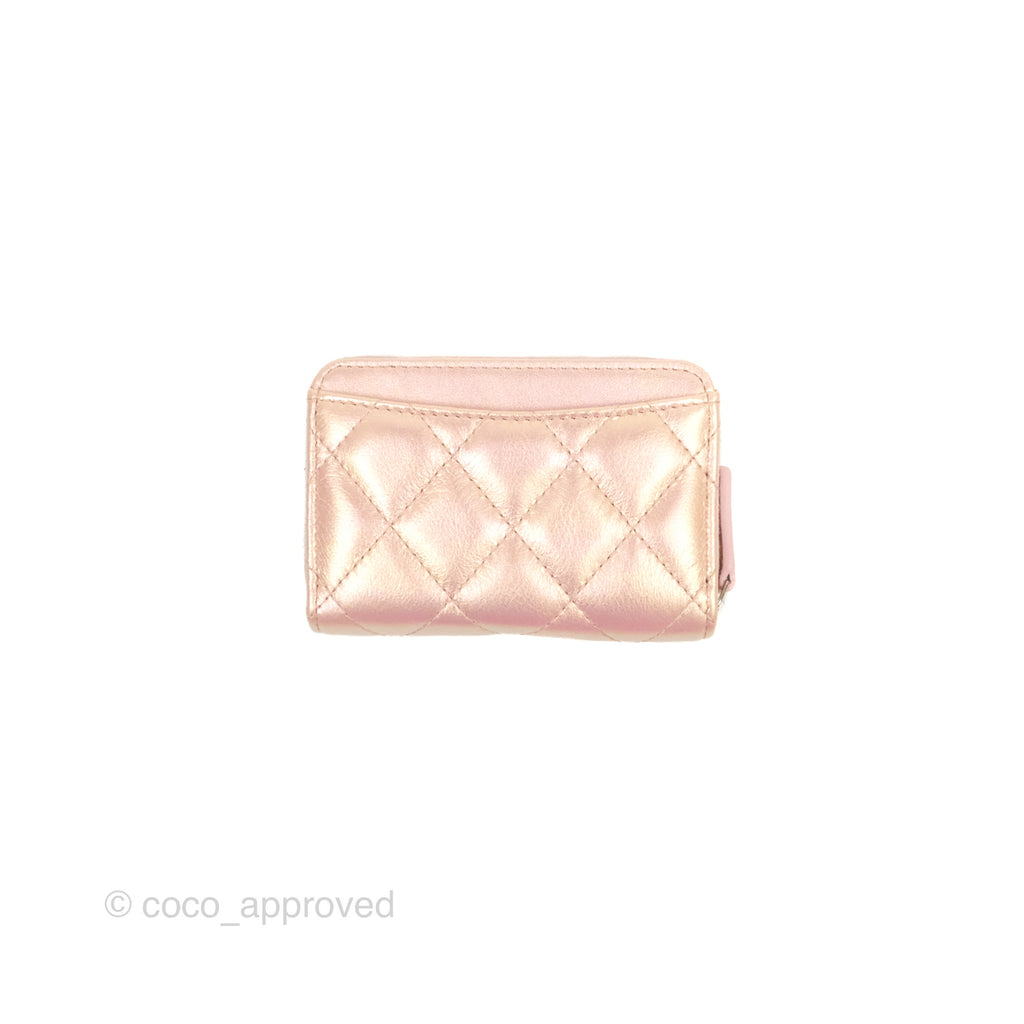 Chanel Classic Zipped Coin Purse Iridescent Pink Calfskin Silver Hardware