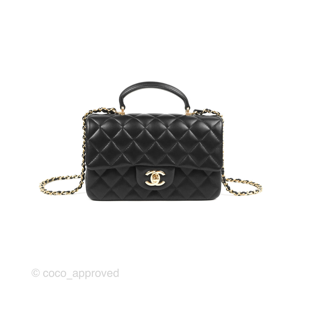 Chanel Top Handle Mini Rectangular Flap Bag Black Lambskin Gold Hardware